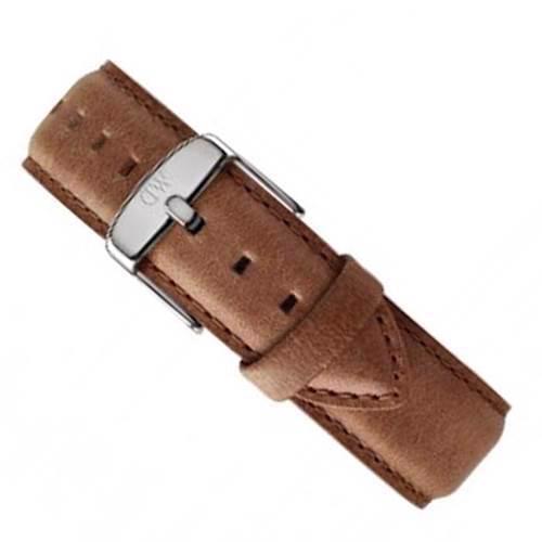 Image of Daniel Wellington brun skind urrem, 18 mm og med sølv spænde